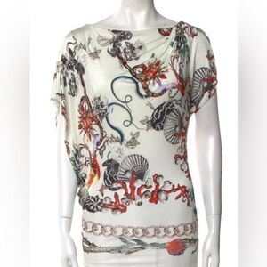 Y2K Signed Roberto Cavalli Asymmetrical Ocean Jewels Butterfly Bateau Top EU44 M